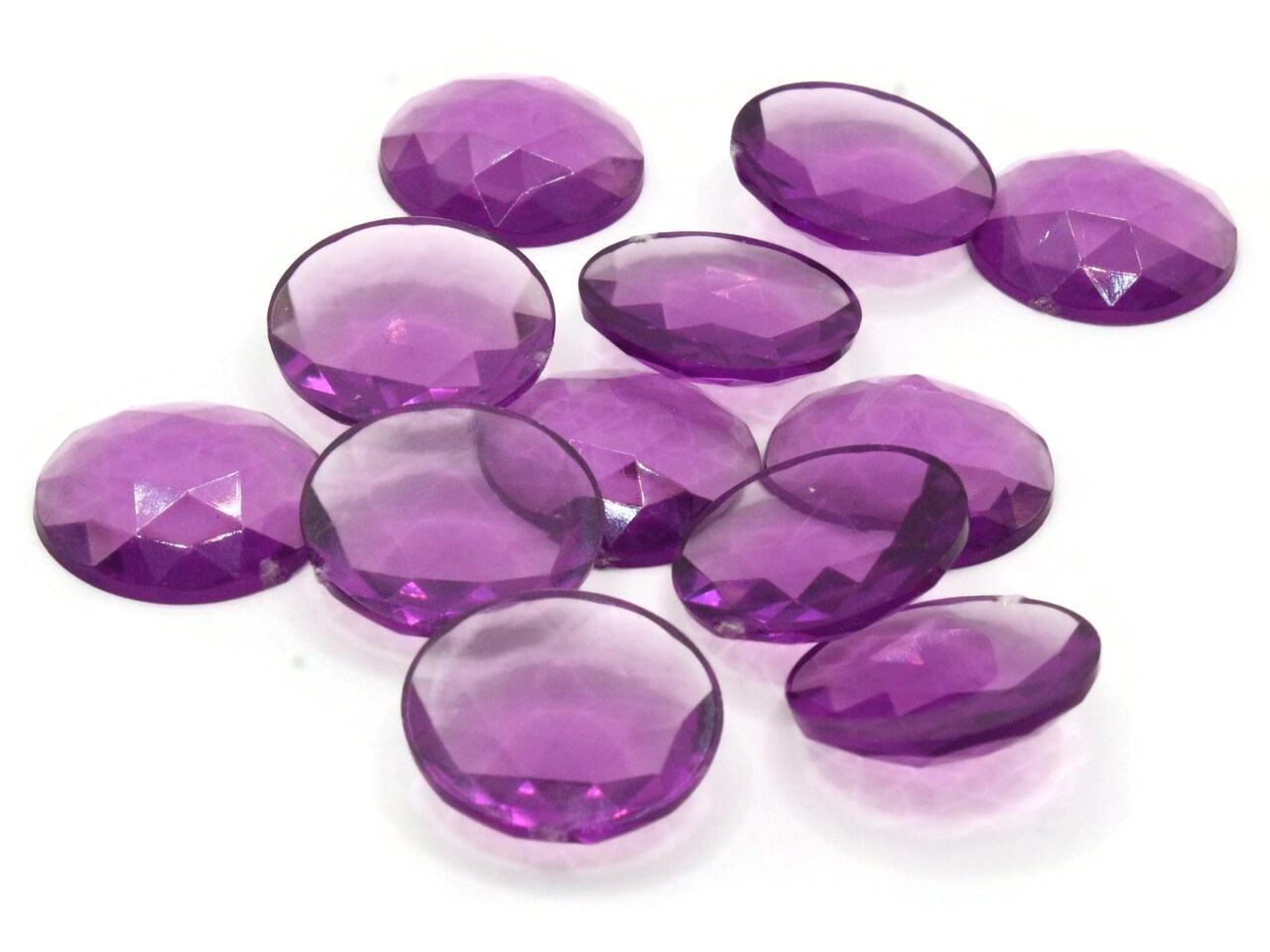 12 19mm Faceted Round Flatback Purple Plastic Vintage Cabochons